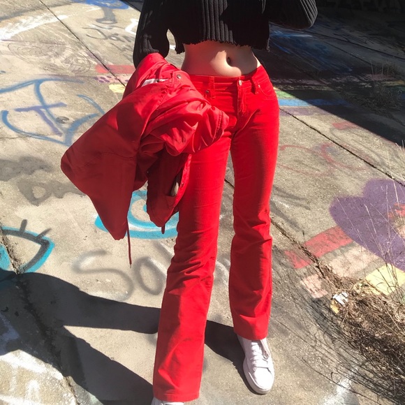 red bootcut low-rise jeans - Picture 1 of 4